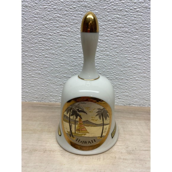 Original Chokin Art Collecection 24KT Gold Rim Porcelain Bell Hawaii - Picture 1 of 6